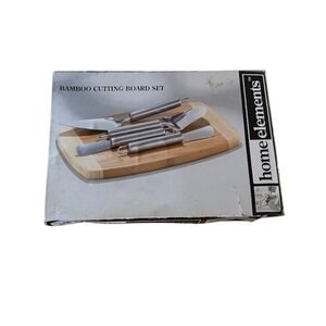 Home Elements Cutting Board Set w/ 4 Cheese Tools Brown Rectangle 12.5x8 bamboo